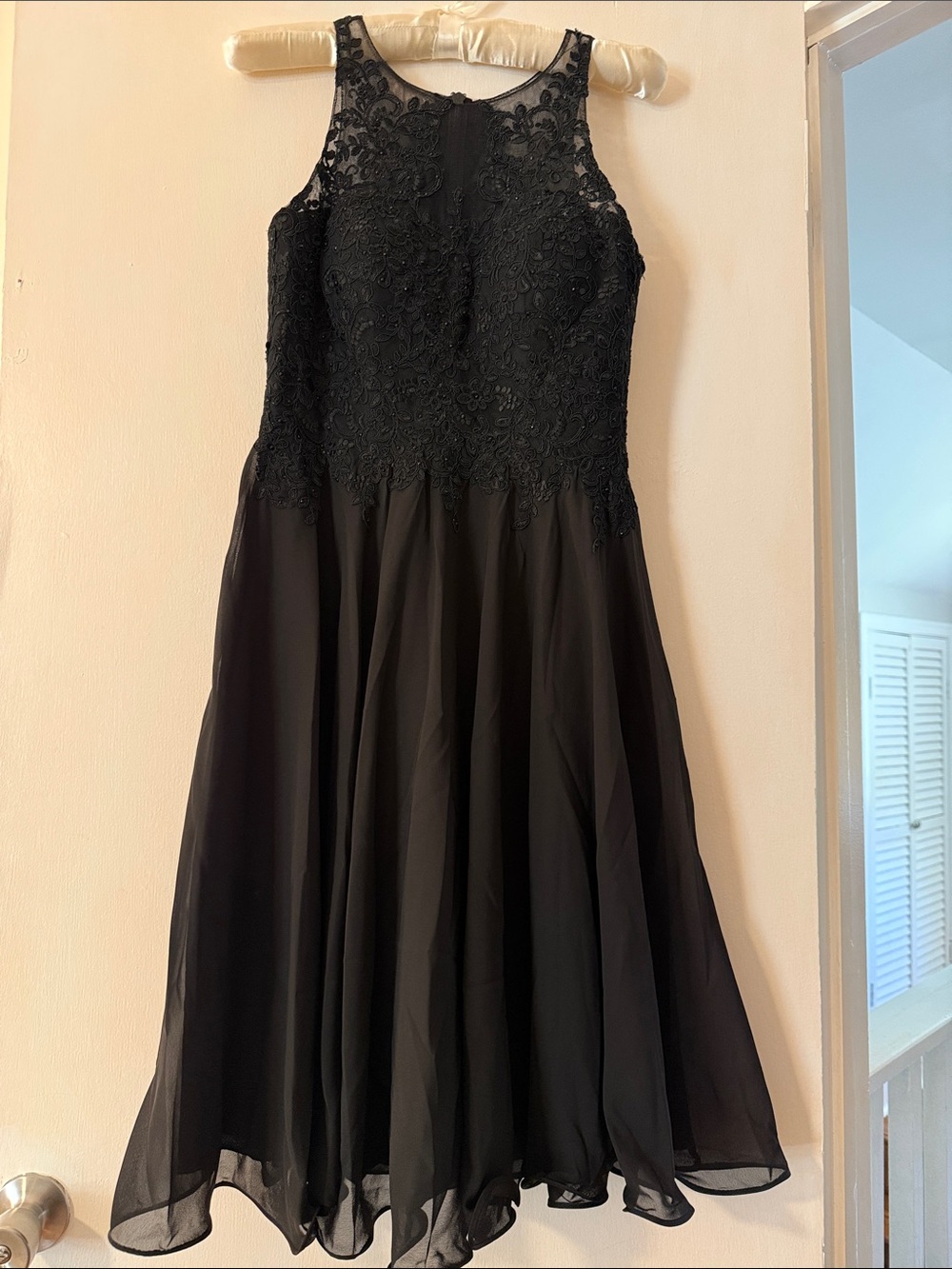 JJs House Black Dress with Lace Accents